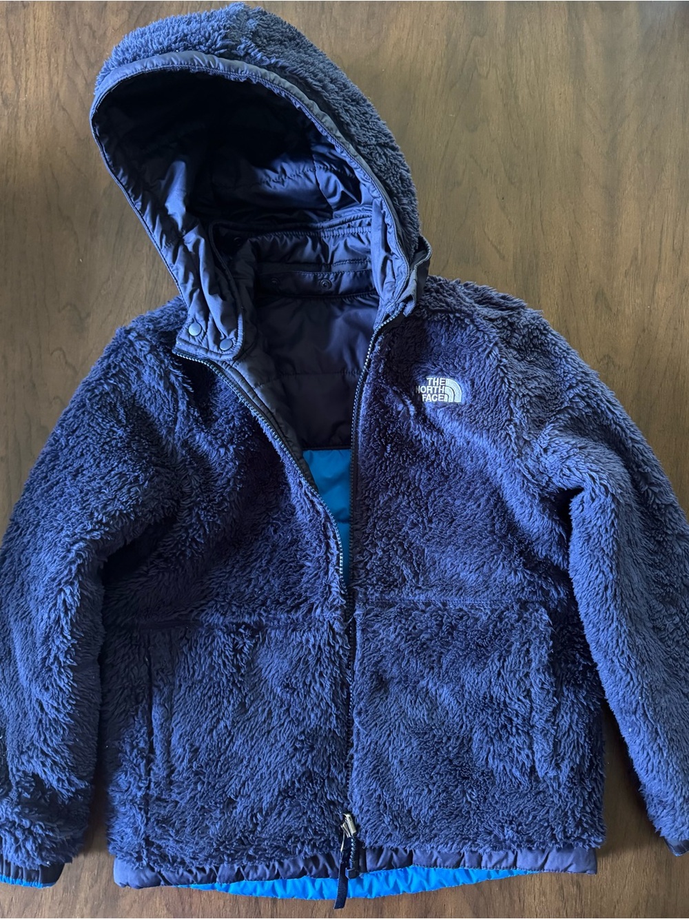 Kids North Face Reversible Blue Quilted Hooded Jacket - Picture 2 of 2